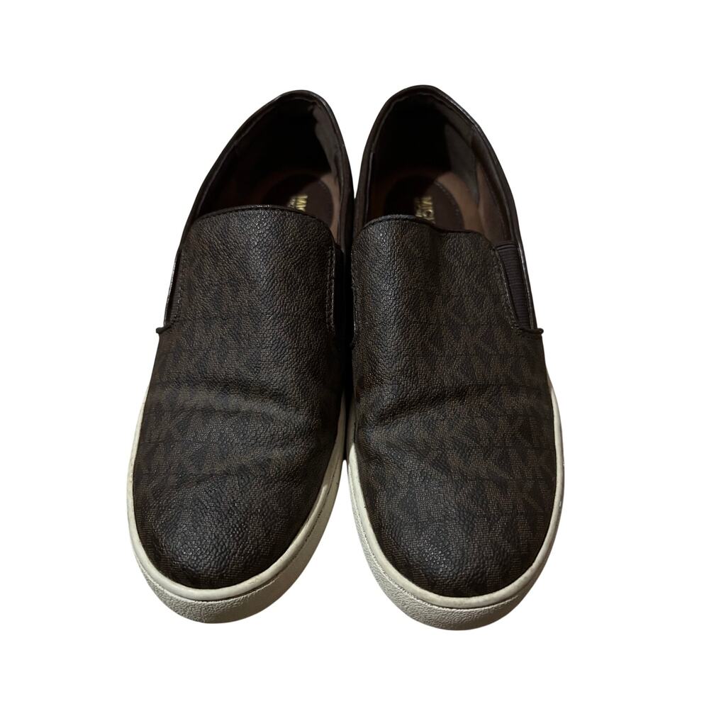 Michael Kors Keaton Slip-On Sneaker Brown MK Signature Logo Women's Size 7M